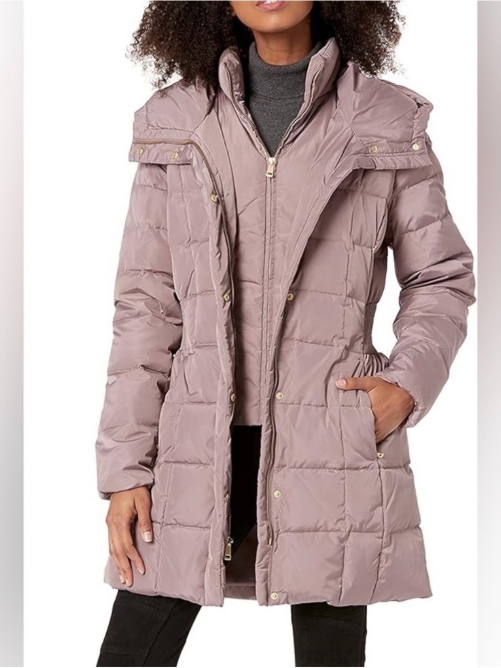 Cole Haan Mauve Taffeta Down Hooded Puffer Coat – Size Medium